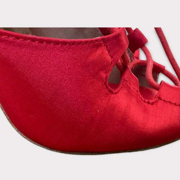 Burju Latin Dance Alemana Red Satin Open Toe Lace Up Heeled Sandals Size 6.5 - Picture 10 of 16